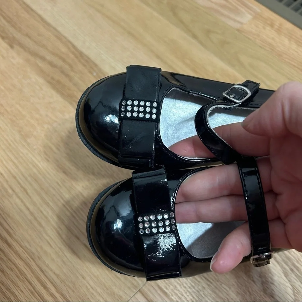 Olive & Edie Black Bow Dress Shoes Mary Jane Flats Sz 9 Kids Toddler Girls